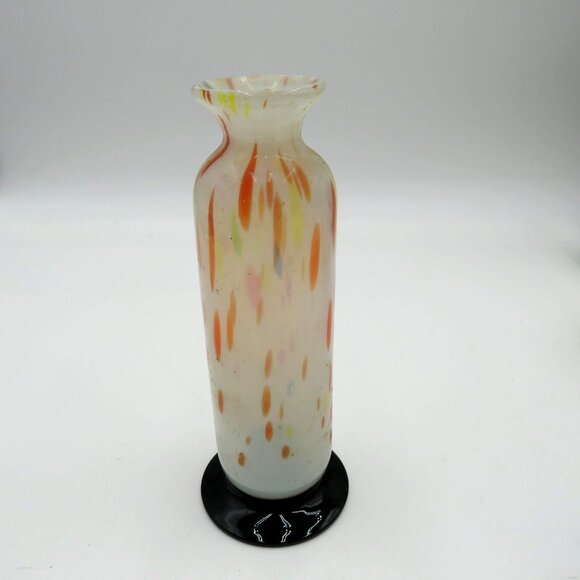 Art Glass Bud Vase Handblown 6.5" Multicolored Black Base Made in Japan - Picture 4 of 7
